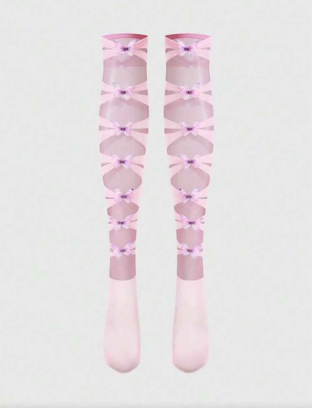 Women’s Sheer Pink Thigh-High Stockings with Butterfly Bow Details – Romantic Fashion Hosiery